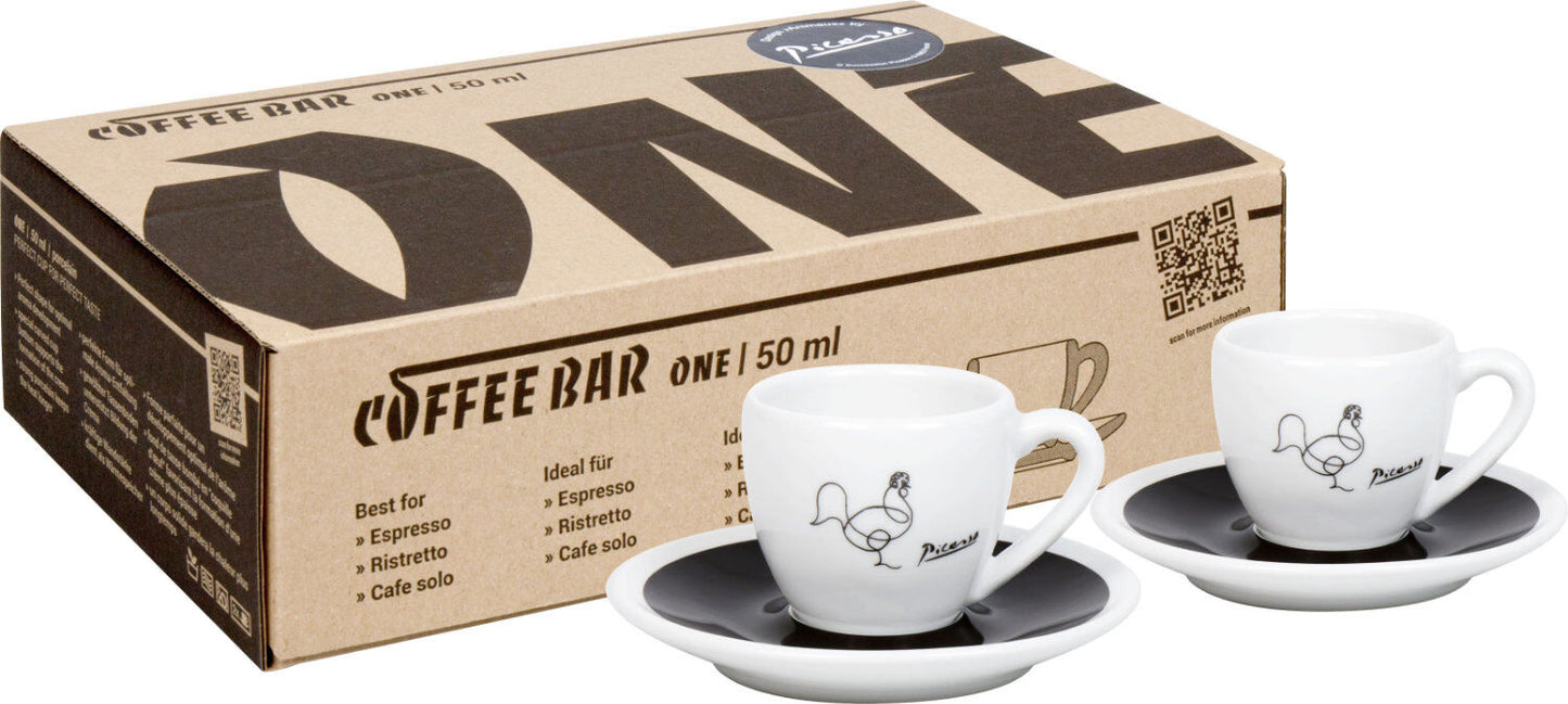 KÖNITZ 2er Set Coffee Bar ONE Picasso Espressotasse mit Untertasse 50 ml im Geschenkkarton