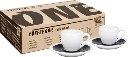 KÖNITZ 2er Set Coffee Bar ONE Espressotasse mit Untertasse 50 ml Black & White im Geschenkkarton