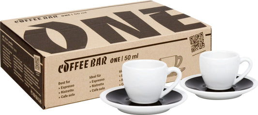KÖNITZ 2er Set Coffee Bar ONE Espressotasse mit Untertasse 50 ml Black & White im Geschenkkarton