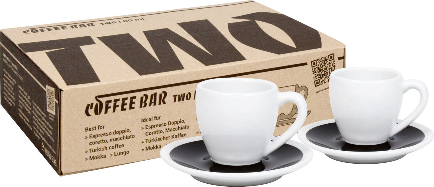 KÖNITZ 2er Set Coffee Bar TWO Espressotasse mit Untertasse 80 ml Black & White im Geschenkkarton
