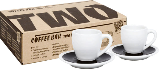 KÖNITZ 2er Set Coffee Bar TWO Espressotasse mit Untertasse 80 ml Black & White im Geschenkkarton