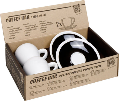 KÖNITZ 2er Set Coffee Bar TWO Espressotasse mit Untertasse 80 ml Black & White im Geschenkkarton – Bild 4