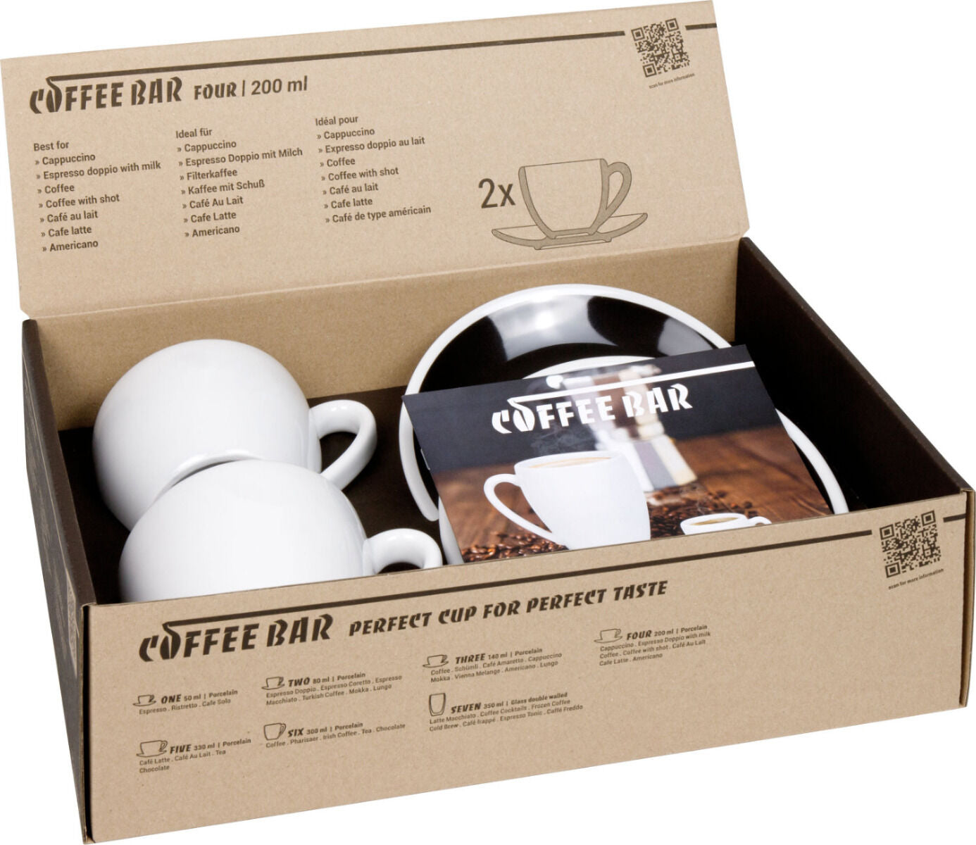KÖNITZ 2er Set Coffee Bar FOUR Cappuccinotasse mit Untertasse 200 ml Black & White im Geschenkkarton – Bild 3