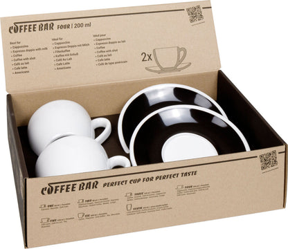 KÖNITZ 2er Set Coffee Bar FOUR Cappuccinotasse mit Untertasse 200 ml Black & White im Geschenkkarton – Bild 4