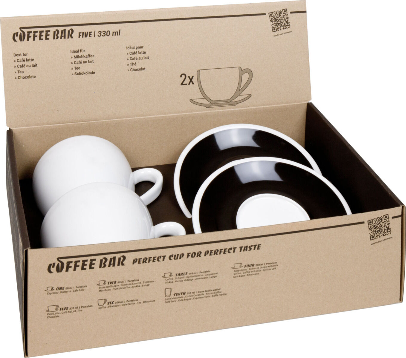 KÖNITZ 2er Set Coffee Bar FIVE Kaffeetasse mit Untertasse 330 ml Black & White im Geschenkkarton – Bild 4