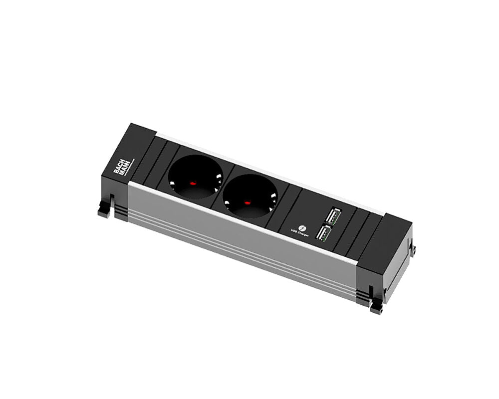 BACHMANN Alu Schuko-Steckdoseneinheit 2-fach mit 2-fach USB-Charger / Steckdosenleiste / Tisch-Steckdosen /…
