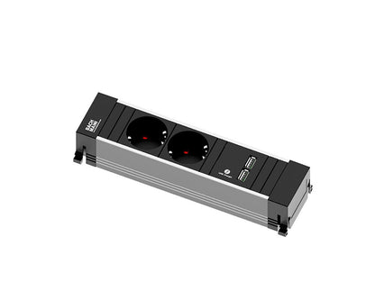 BACHMANN Alu Schuko-Steckdoseneinheit 2-fach mit 2-fach USB-Charger / Steckdosenleiste / Tisch-Steckdosen /…