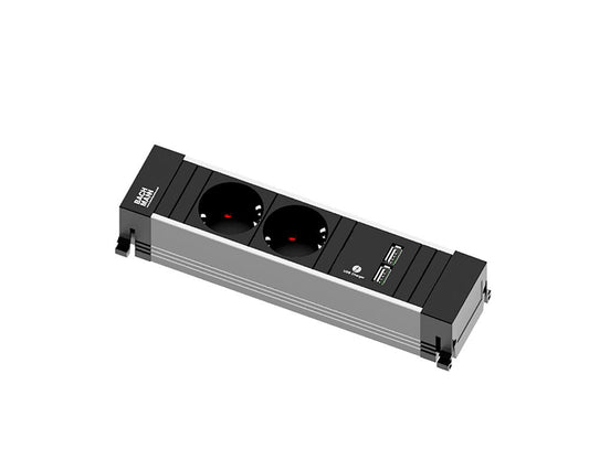 BACHMANN Alu Schuko-Steckdoseneinheit 2-fach mit 2-fach USB-Charger / Steckdosenleiste / Tisch-Steckdosen /…