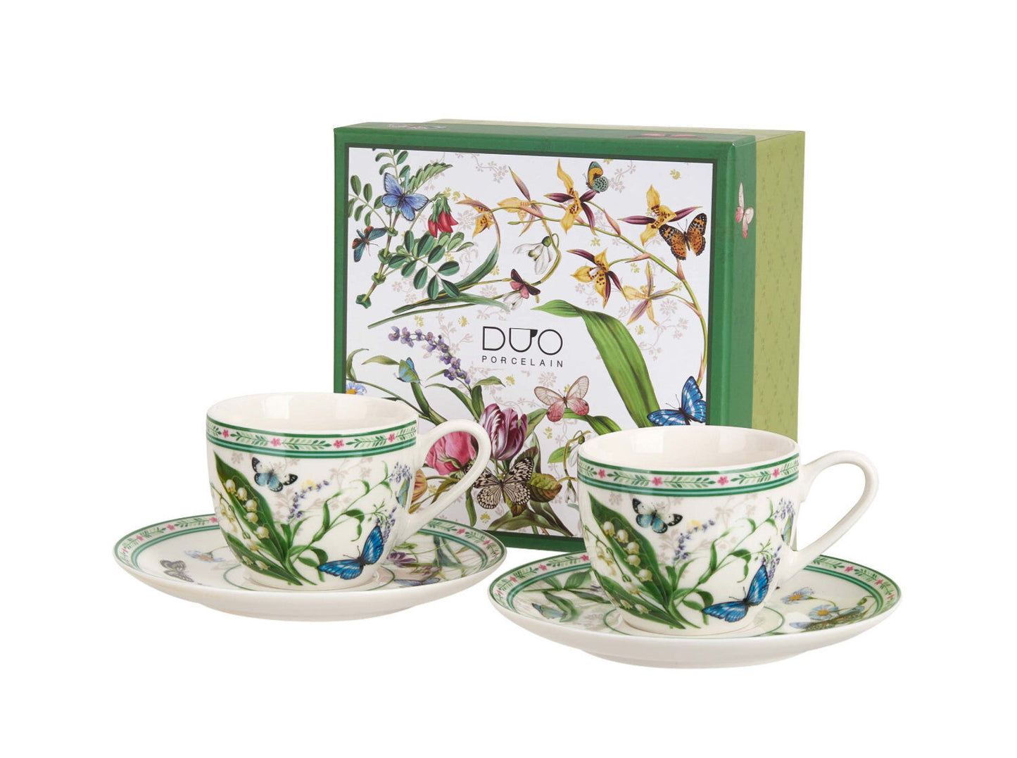 DUO 2er-Set Espressotassen FLOWER DREAM, 90 ml mit Untertassen, New Bone China Porzellan