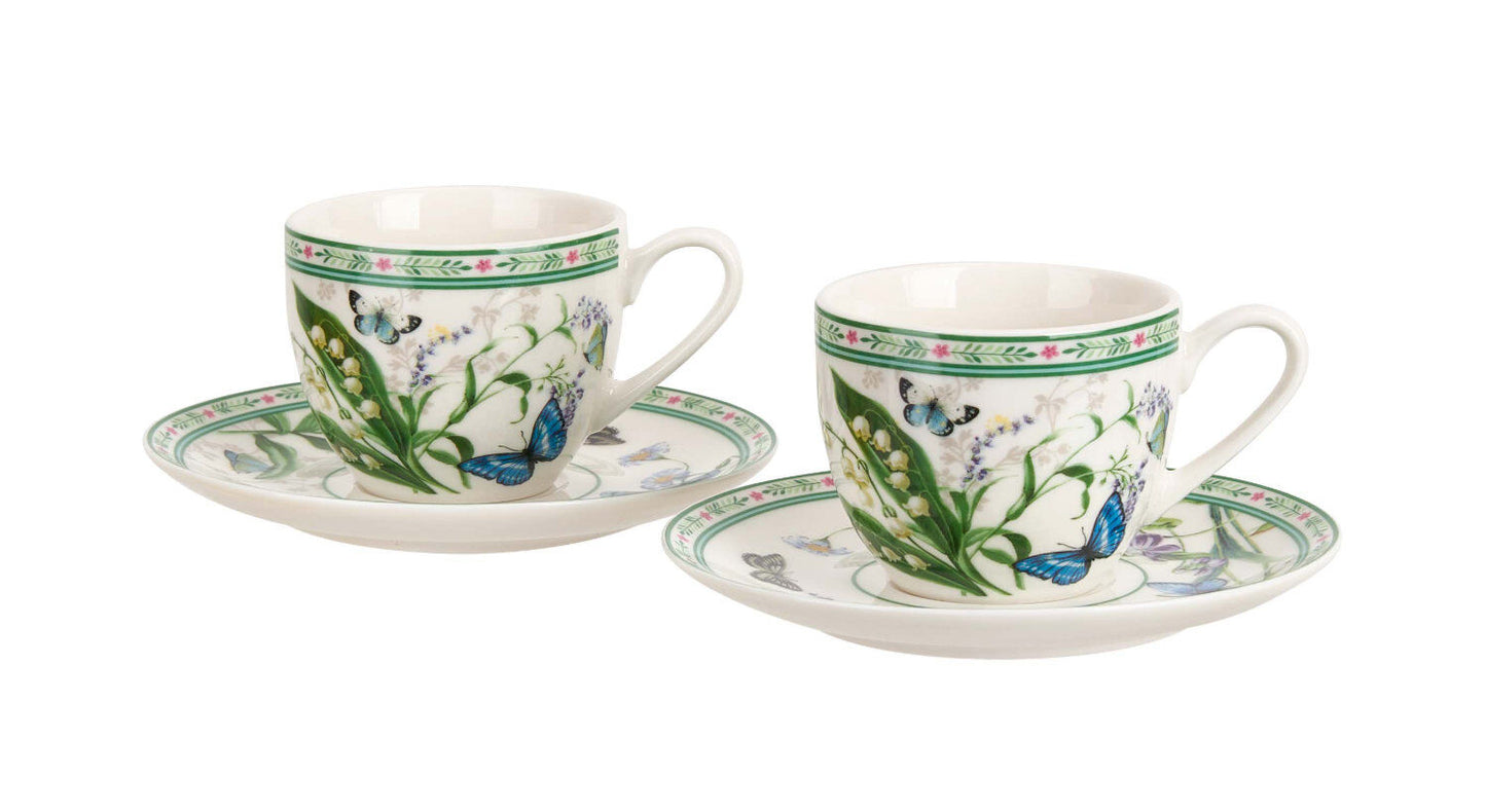 DUO 2er-Set Espressotassen FLOWER DREAM, 90 ml mit Untertassen, New Bone China Porzellan