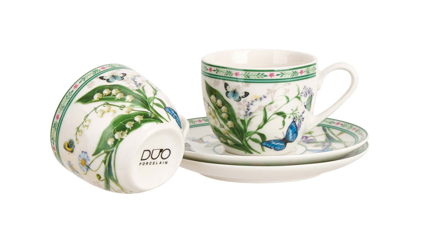 DUO 2er-Set Espressotassen FLOWER DREAM, 90 ml mit Untertassen, New Bone China Porzellan