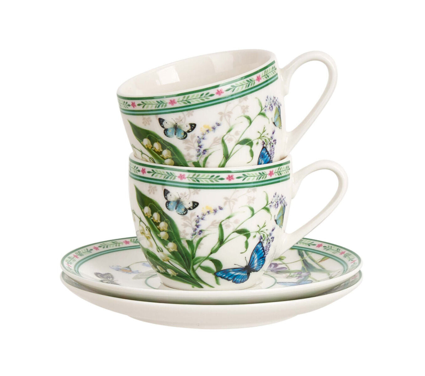 DUO 2er-Set Espressotassen FLOWER DREAM, 90 ml mit Untertassen, New Bone China Porzellan