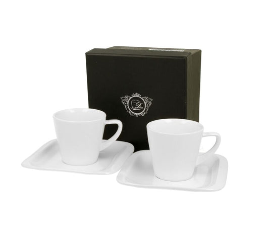 DUO WHITE COLLECTION 2er Set Espressotasse INFINITY 80 ml mit Untertasse New Bone China Porzellan
