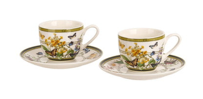 DUO 2er-Set Espressotassen FLORAL RHAPSODY, 90 ml mit Untertassen, New Bone China Porzellan