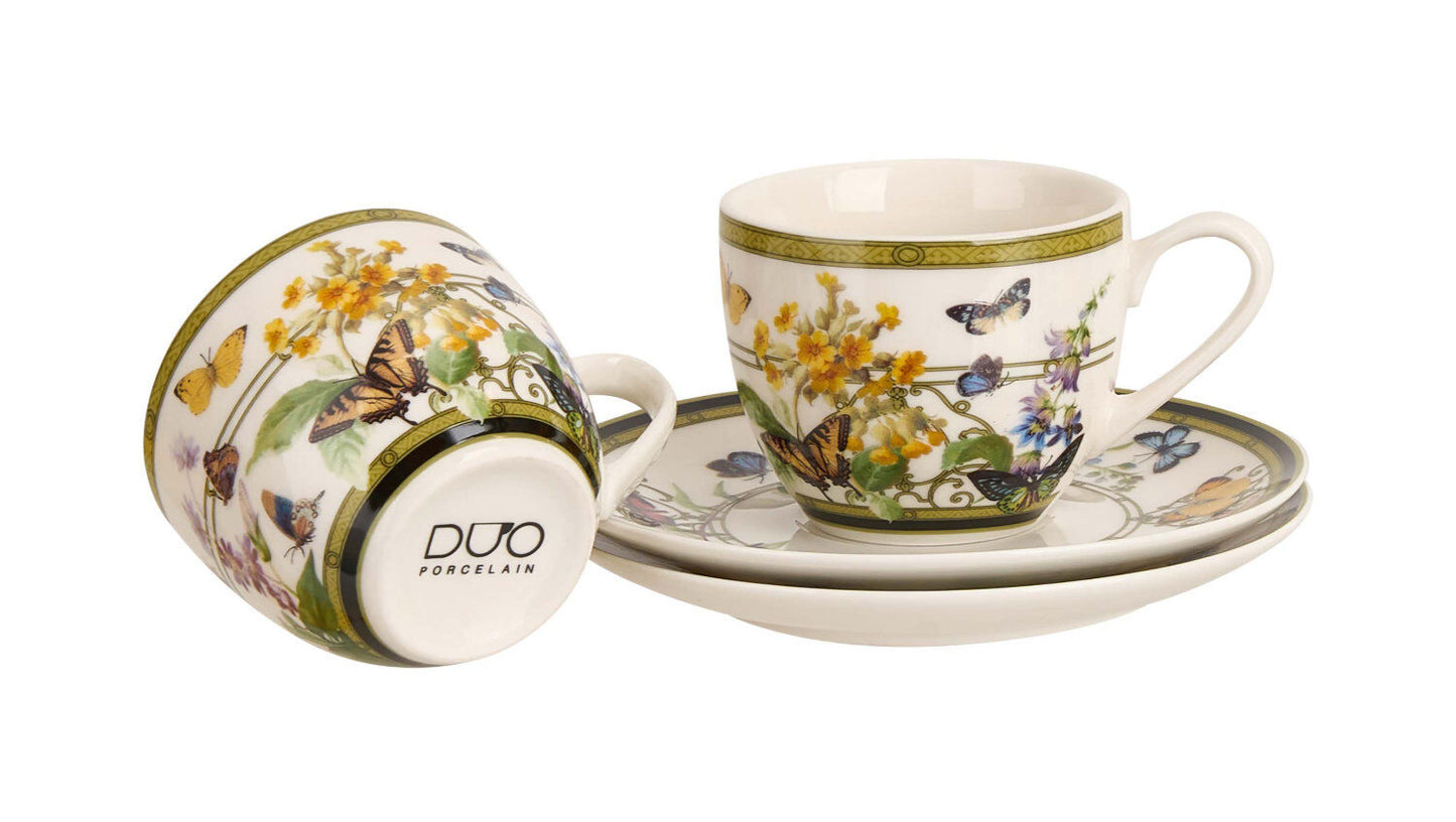 DUO 2er-Set Espressotassen FLORAL RHAPSODY, 90 ml mit Untertassen, New Bone China Porzellan