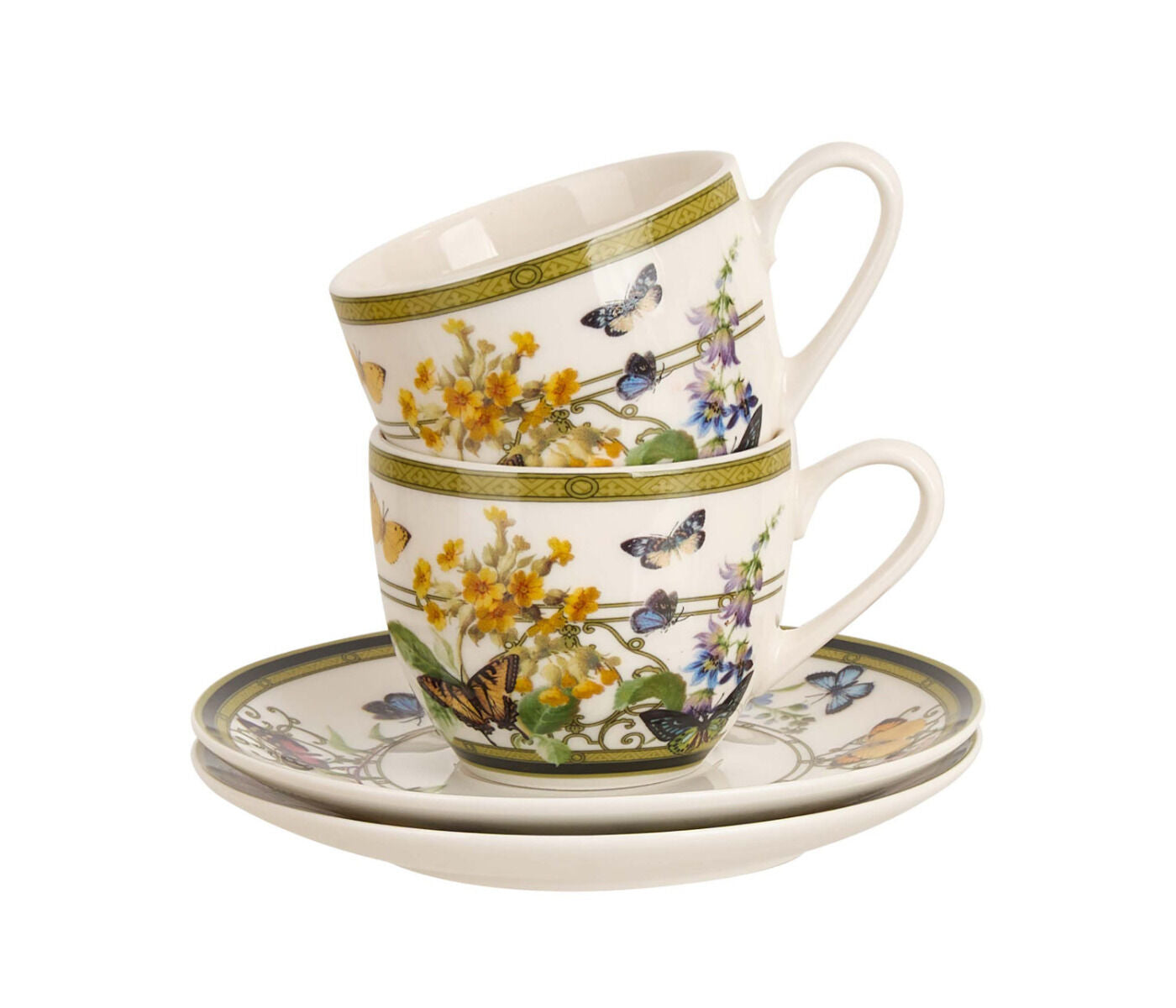 DUO 2er-Set Espressotassen FLORAL RHAPSODY, 90 ml mit Untertassen, New Bone China Porzellan