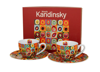 DUO ART GALLERY 2er-Set Espressotassen 110 ml SQUARES WITH CIRCLES inspired by W. Kandinsky, mit Untertassen, New Bone…