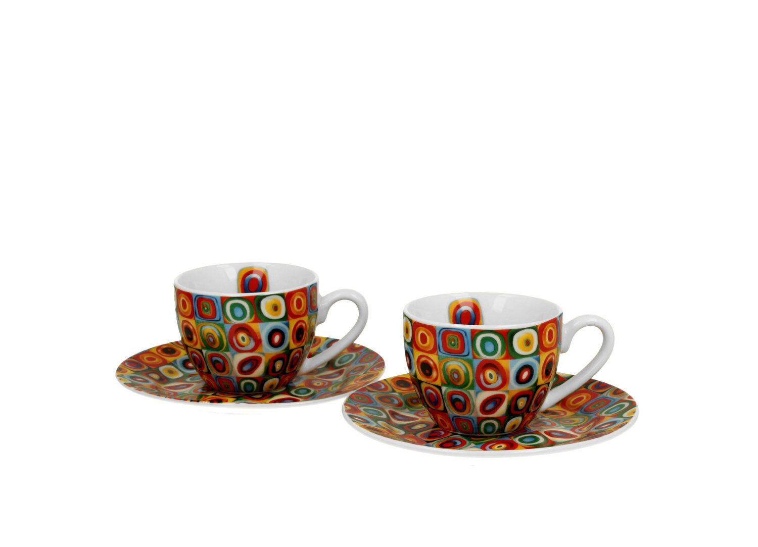 DUO ART GALLERY 2er-Set Espressotassen 110 ml SQUARES WITH CIRCLES inspired by W. Kandinsky, mit Untertassen, New Bone… – Bild 2