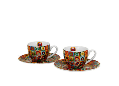 DUO ART GALLERY 2er-Set Espressotassen 110 ml SQUARES WITH CIRCLES inspired by W. Kandinsky, mit Untertassen, New Bone… – Bild 2
