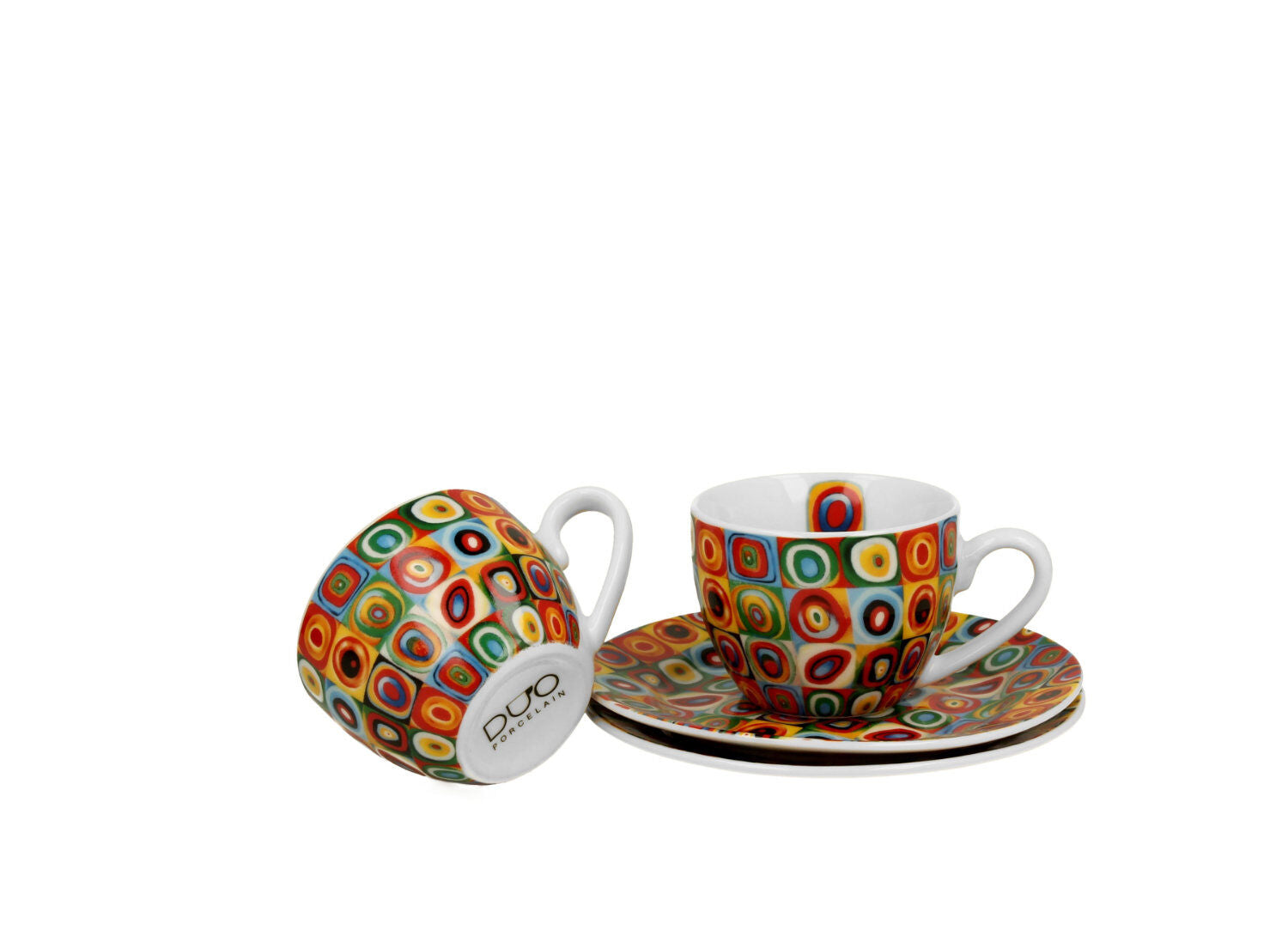 DUO ART GALLERY 2er-Set Espressotassen 110 ml SQUARES WITH CIRCLES inspired by W. Kandinsky, mit Untertassen, New Bone… – Bild 3