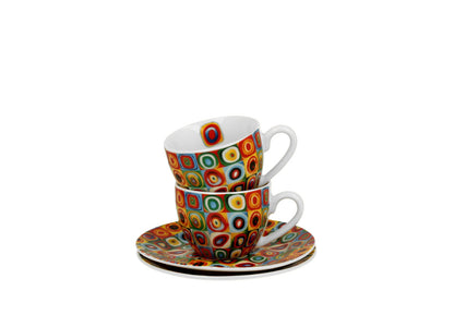 DUO ART GALLERY 2er-Set Espressotassen 110 ml SQUARES WITH CIRCLES inspired by W. Kandinsky, mit Untertassen, New Bone… – Bild 4