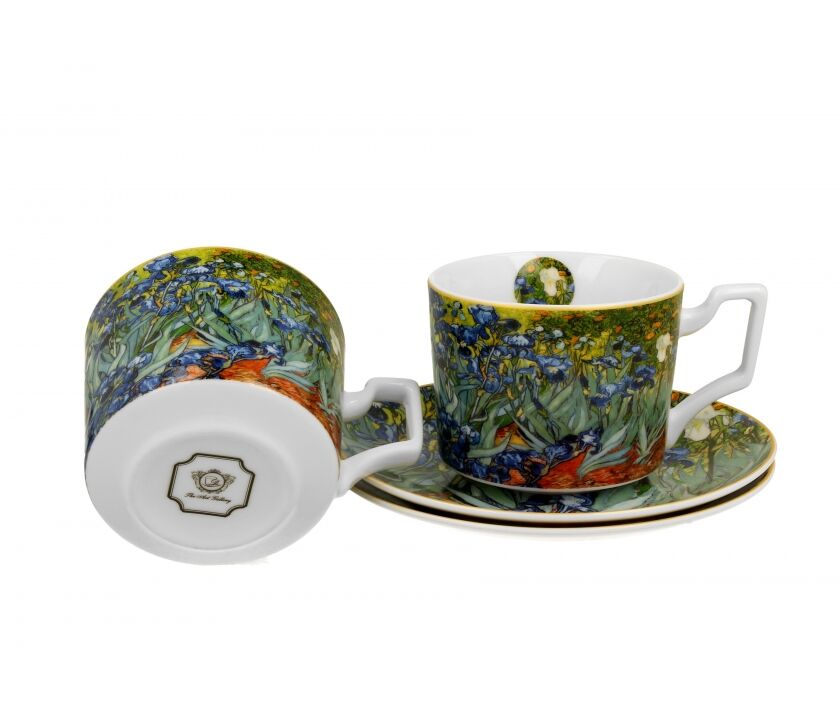DUO ART GALLERY 2er-Set Luxus Tassen 270 ml IRISES inspired by Van Gogh, mit Untertassen, New Bone China Porzellan – Bild 3