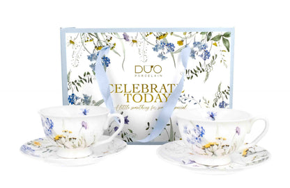 DUO 2er-Set Tassen MELODY, 250 ml mit Untertassen, New Bone China Porzellan, in Geschenkbox