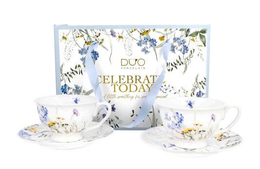 DUO 2er-Set Tassen MELODY, 250 ml mit Untertassen, New Bone China Porzellan, in Geschenkbox