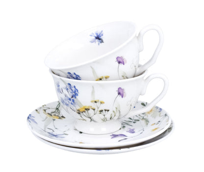 DUO 2er-Set Tassen MELODY, 250 ml mit Untertassen, New Bone China Porzellan, in Geschenkbox