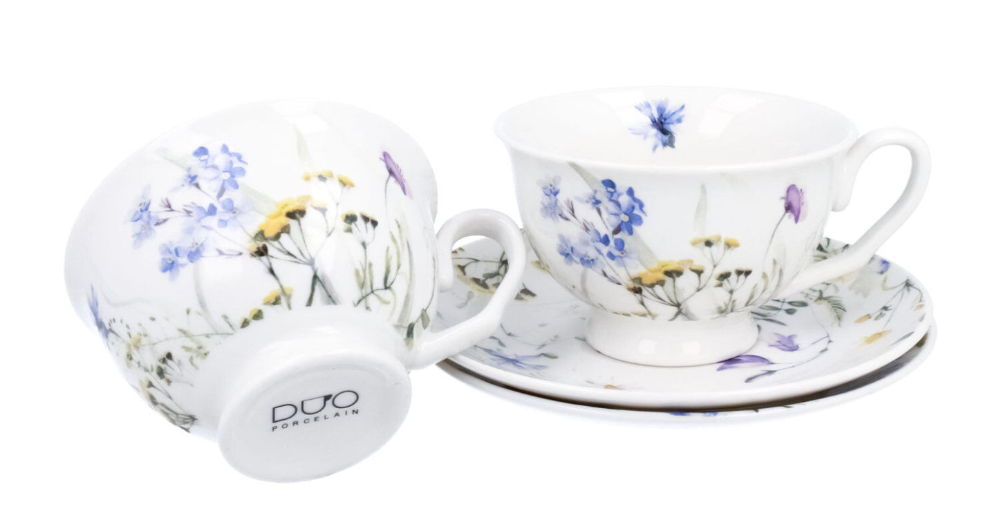 DUO 2er-Set Tassen MELODY, 250 ml mit Untertassen, New Bone China Porzellan, in Geschenkbox