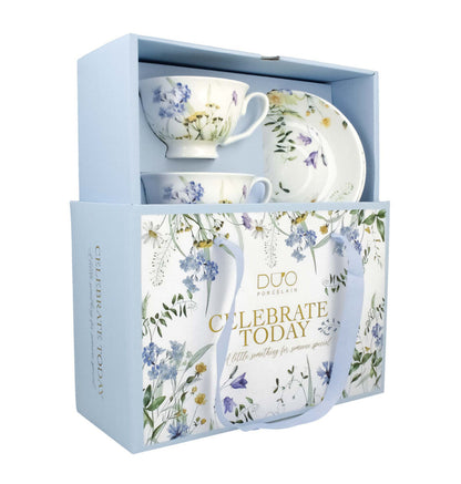 DUO 2er-Set Tassen MELODY, 250 ml mit Untertassen, New Bone China Porzellan, in Geschenkbox