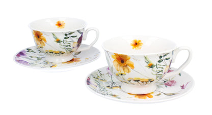 DUO 2er-Set Tassen PANSY, 250 ml mit Untertassen, New Bone China Porzellan, in Geschenkbox