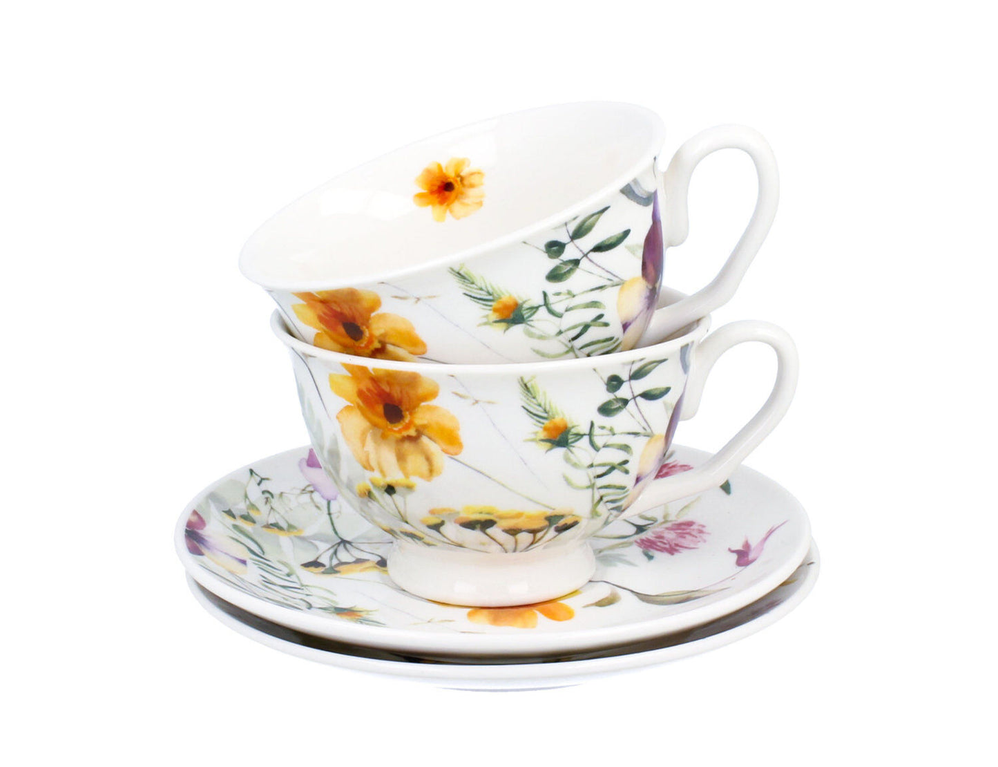 DUO 2er-Set Tassen PANSY, 250 ml mit Untertassen, New Bone China Porzellan, in Geschenkbox