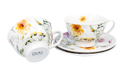 DUO 2er-Set Tassen PANSY, 250 ml mit Untertassen, New Bone China Porzellan, in Geschenkbox