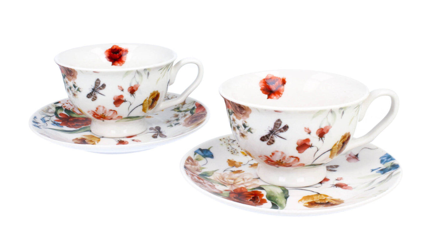 DUO 2er-Set Tassen REBECCA, 250 ml mit Untertassen, New Bone China Porzellan, in Geschenkbox