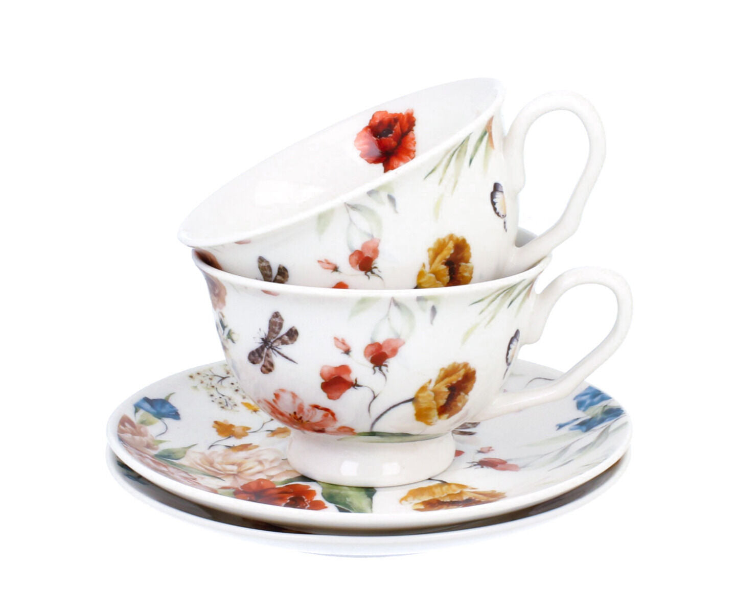 DUO 2er-Set Tassen REBECCA, 250 ml mit Untertassen, New Bone China Porzellan, in Geschenkbox