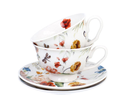 DUO 2er-Set Tassen REBECCA, 250 ml mit Untertassen, New Bone China Porzellan, in Geschenkbox