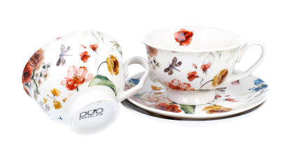 DUO 2er-Set Tassen REBECCA, 250 ml mit Untertassen, New Bone China Porzellan, in Geschenkbox