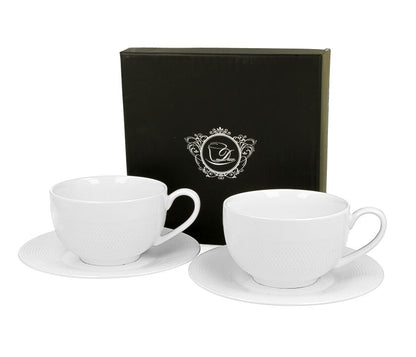 DUO WHITE COLLECTION 2er Set Tasse DIAMOND 250 ml mit Untertasse New Bone China Porzellan