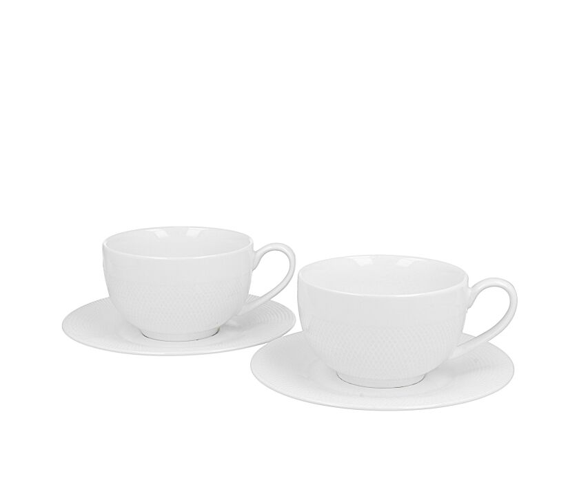 DUO WHITE COLLECTION 2er Set Tasse DIAMOND 250 ml mit Untertasse New Bone China Porzellan – Bild 2