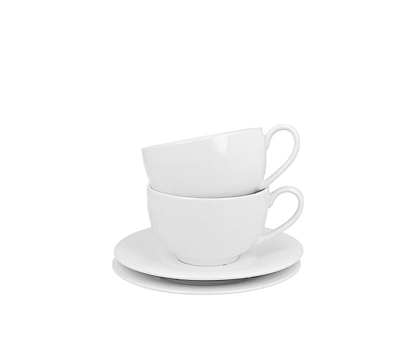 DUO WHITE COLLECTION 2er Set Tasse DIAMOND 250 ml mit Untertasse New Bone China Porzellan – Bild 3