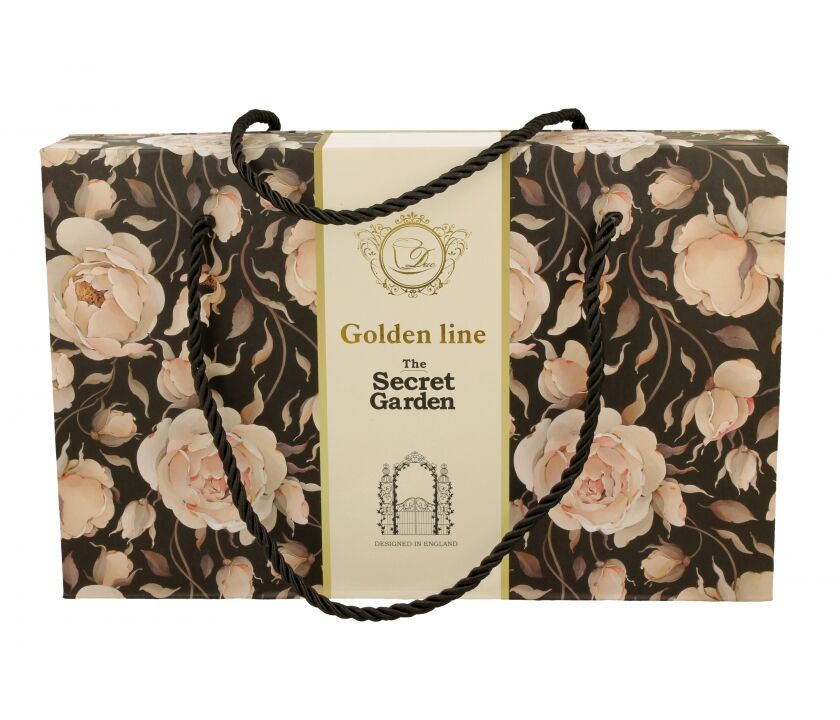 DUO GOLDEN LINE 2er Set Tassen mit Untertassen 220 ml ENGLISH ROSES BLACK, New Bone China Porzellan – Bild 5