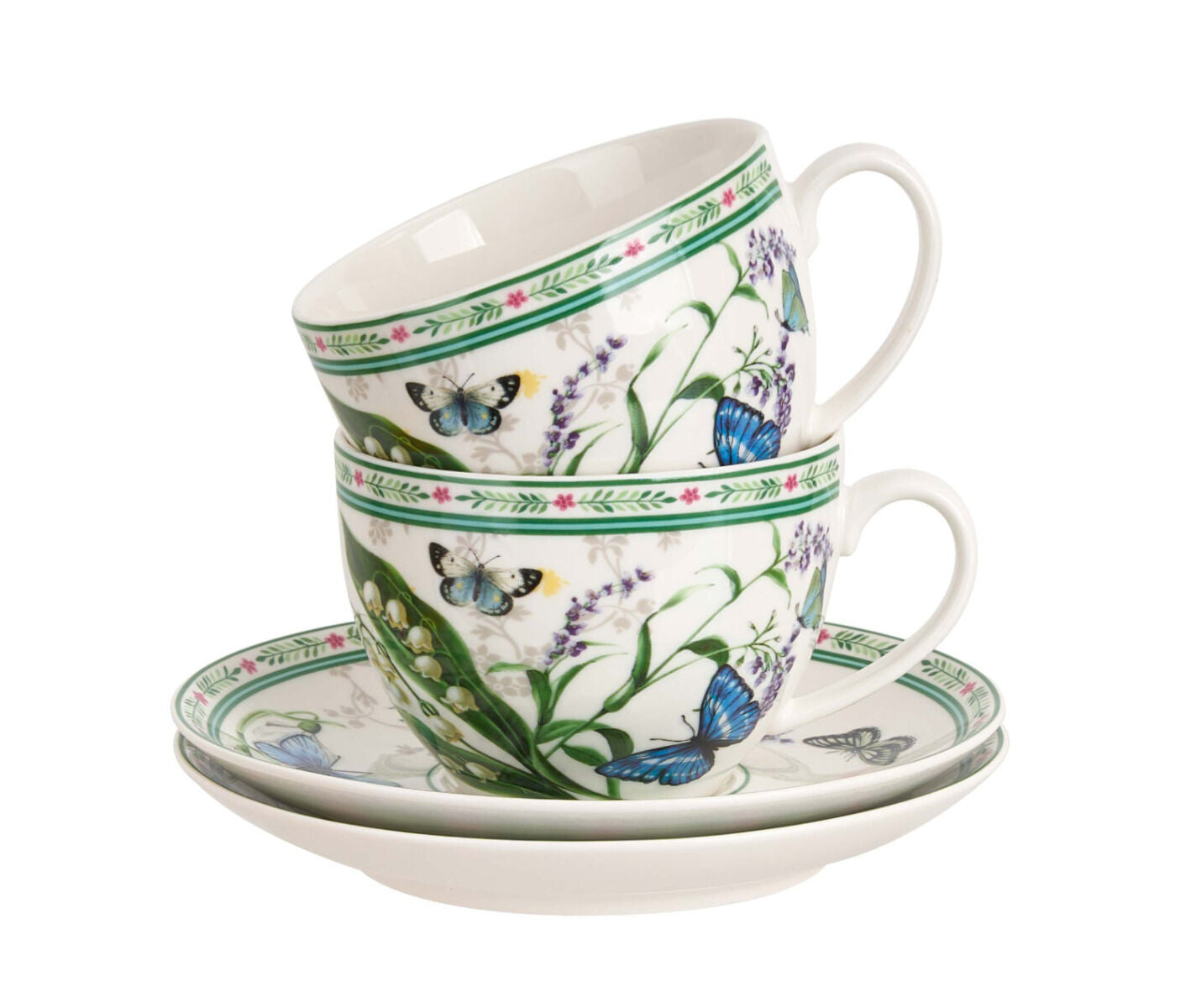 DUO 2er-Set Tassen FLOWER DREAM, 270 ml mit Untertassen, New Bone China Porzellan