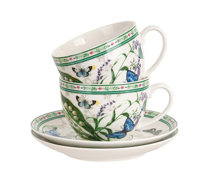 DUO 2er-Set Tassen FLOWER DREAM, 270 ml mit Untertassen, New Bone China Porzellan