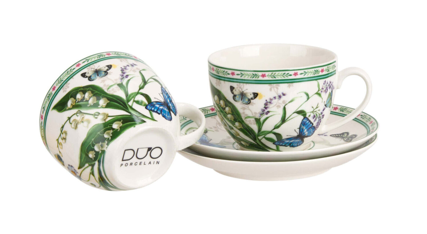DUO 2er-Set Tassen FLOWER DREAM, 270 ml mit Untertassen, New Bone China Porzellan