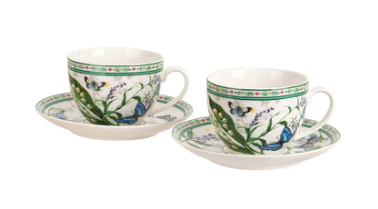 DUO 2er-Set Tassen FLOWER DREAM, 270 ml mit Untertassen, New Bone China Porzellan