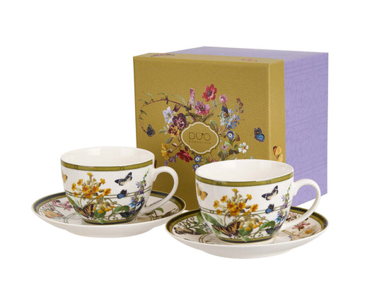 DUO 2er-Set Tassen FLORAL RHAPSODY, 270 ml mit Untertassen, New Bone China Porzellan