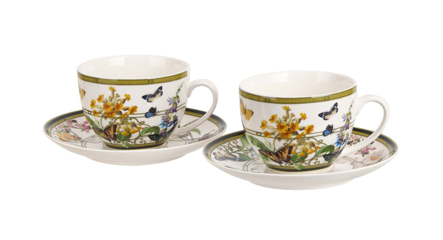 DUO 2er-Set Tassen FLORAL RHAPSODY, 270 ml mit Untertassen, New Bone China Porzellan