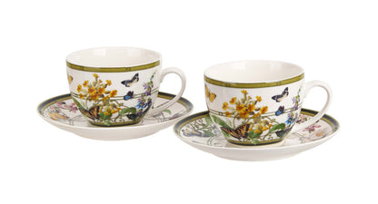 DUO 2er-Set Tassen FLORAL RHAPSODY, 270 ml mit Untertassen, New Bone China Porzellan