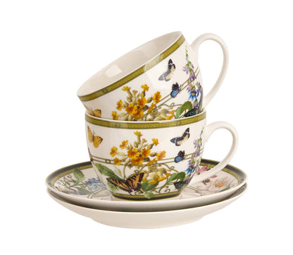 DUO 2er-Set Tassen FLORAL RHAPSODY, 270 ml mit Untertassen, New Bone China Porzellan